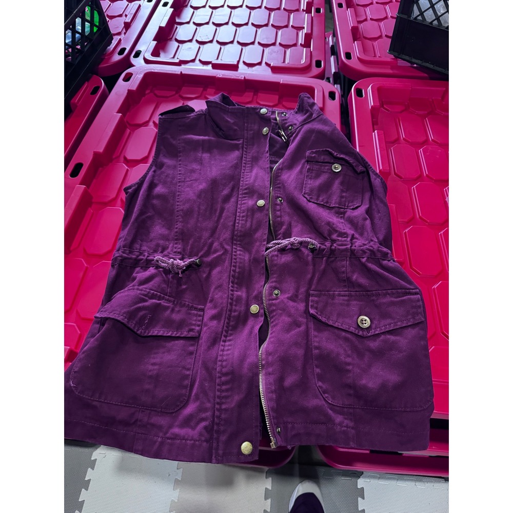 Beyove Womens Purple Utility Vest Drawstring Waist Military Jacket Size M